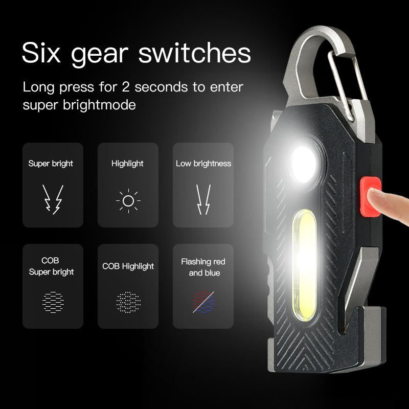 Rechargeable LED Flashlight Keychain with Tools for Camping & Outdoor Use