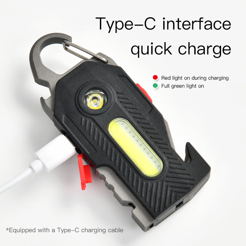 Rechargeable LED Flashlight Keychain with Tools for Camping & Outdoor Use