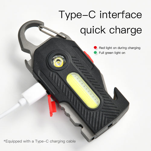 Rechargeable LED Flashlight Keychain with Tools for Camping & Outdoor Use