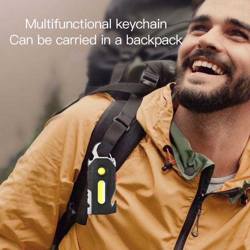 Rechargeable LED Flashlight Keychain with Tools for Camping & Outdoor Use
