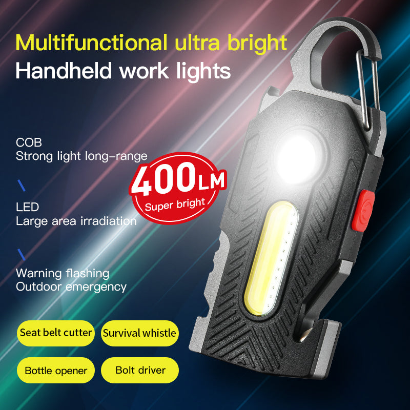 Rechargeable LED Flashlight Keychain with Tools for Camping & Outdoor Use