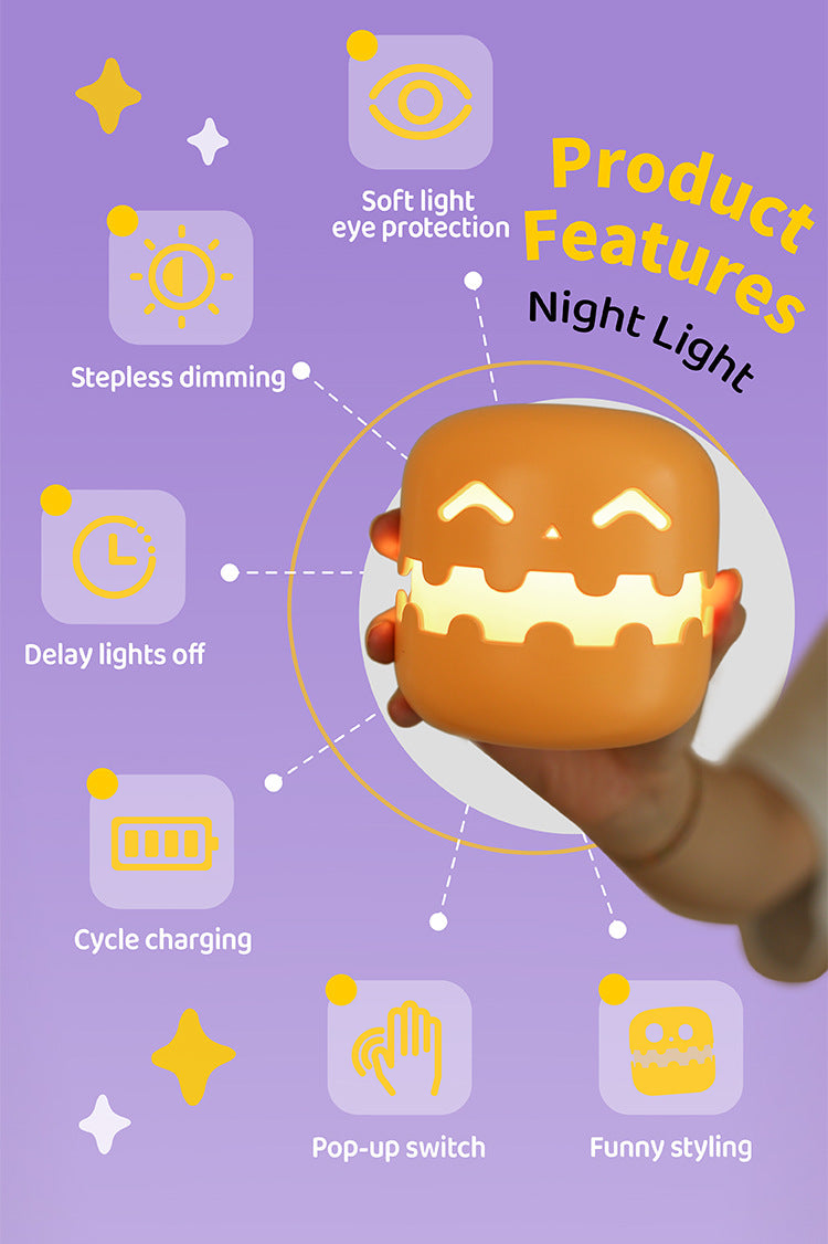 Cute Pumpkin LED Night Light – Soft Silicone Bedside Lamp